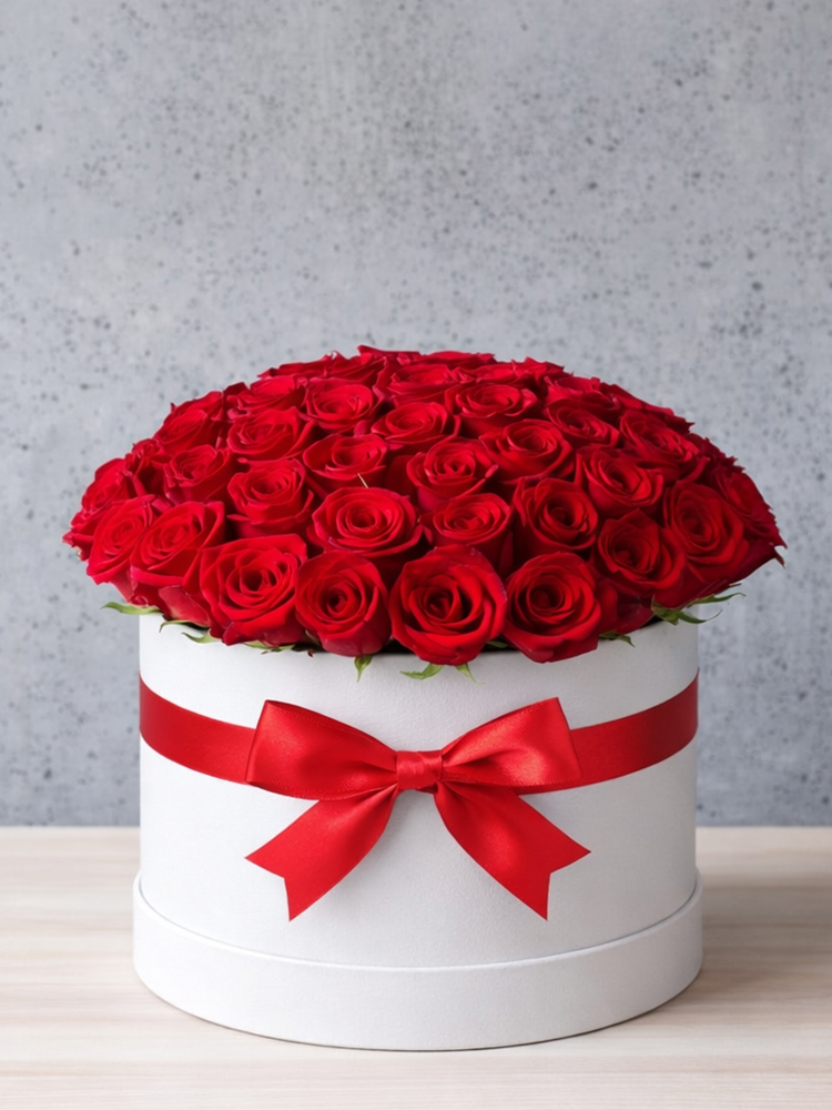 40 Kırmızı Gül Kutusu (35 cm) – Siyah / Beyaz / Kırmızı Kutu