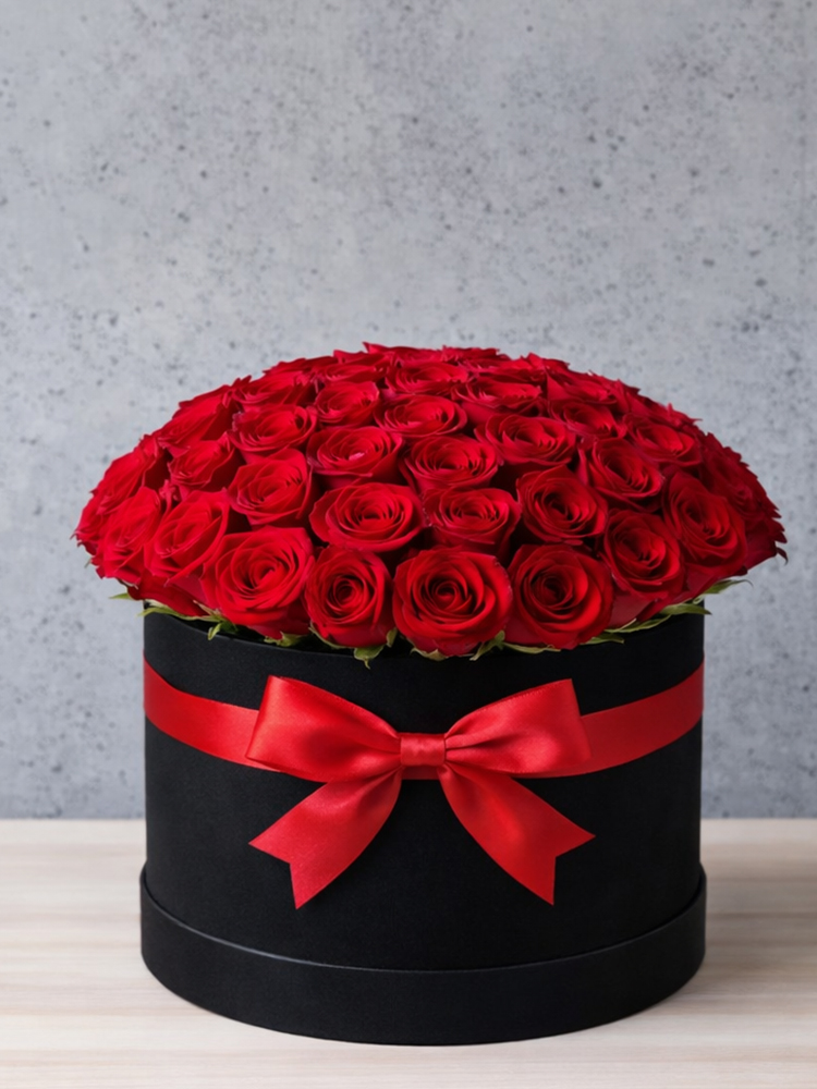40 Kırmızı Gül Kutusu (35 cm) – Siyah / Beyaz / Kırmızı Kutu